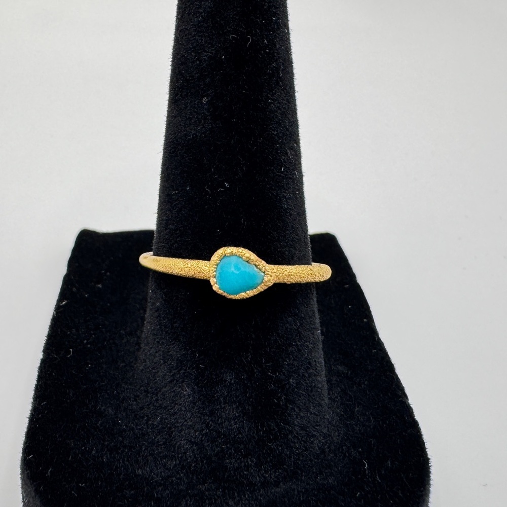 Tiny Turquoise Ring, Gold Plated Copper, 28 Gauge, SIZE: 6.5